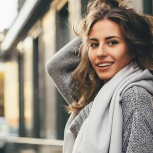 Woman with luscious wavy dream hair on the street