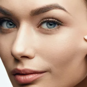 Woman pinching face checking for collagen