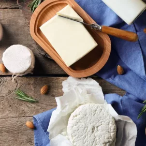 Overhead shot of dairy products that can lead to inflammation and acne