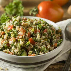 Healthy Organic Quinoa Tabouli Salad with Tomato and Cucumber
