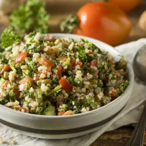 Healthy Organic Quinoa Tabouli Salad with Tomato and Cucumber