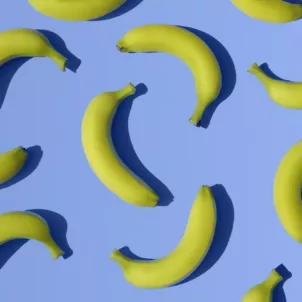 Bananas on bright blue background