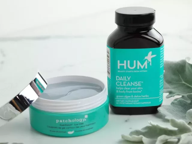 Patchology Undereye Masks with a bottle of Daily Cleanse by HUM Nutrition