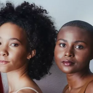 4 diverse women lined up with fresh bare faces