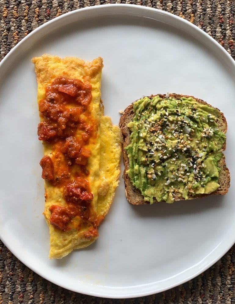 Omelette with Salsa and Smashed Avocado Toast