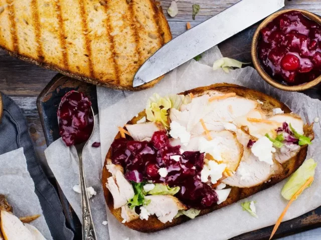 Turkey and cranberry sandwich for a Thanksgiving leftover meal