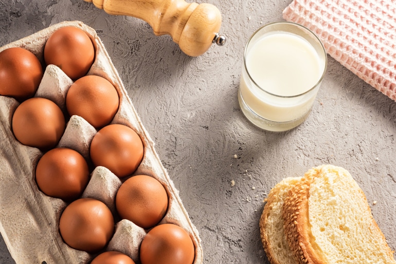 Common food allergens of eggs, milk, and gluten bread that you may want to avoid on an elimination diet