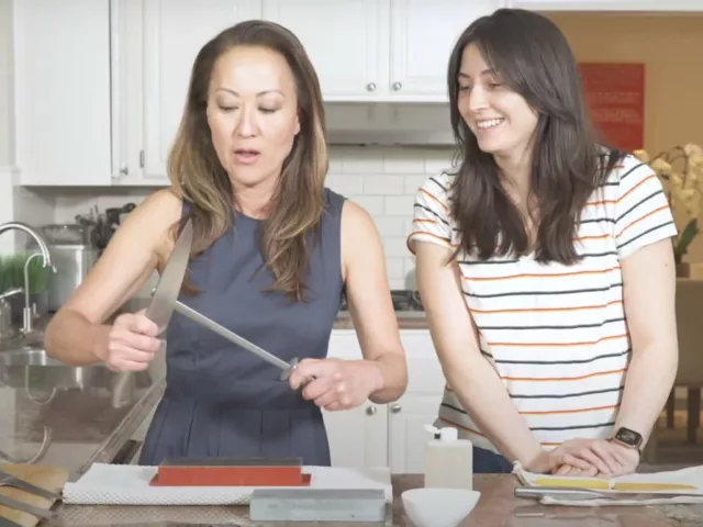 Chef Mychael Chang demonstrates how to sharpen kitchen knives