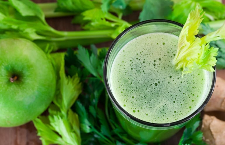 Green juice with lovage and apple, a key component of the sirtfood diet to lose weight