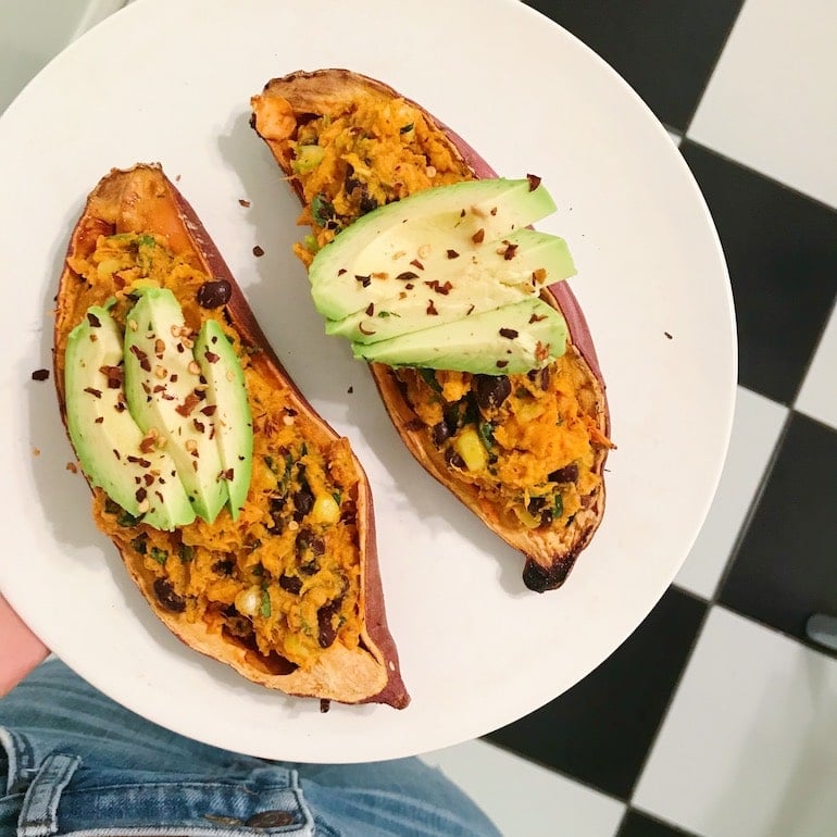 Stuffed sweet potato WFPB diet recipe