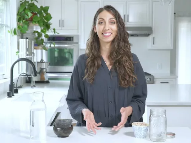 Registered dietitian Mirian Jacobson soaking beans in her kitchen for nutritional and digestive benefits