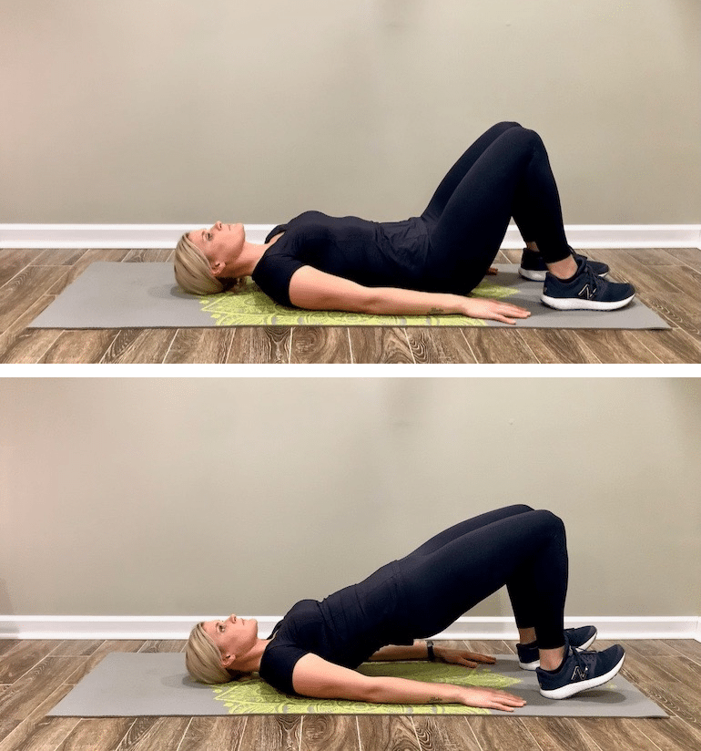 Certified personal trainer doing glute bridges to strengthen core