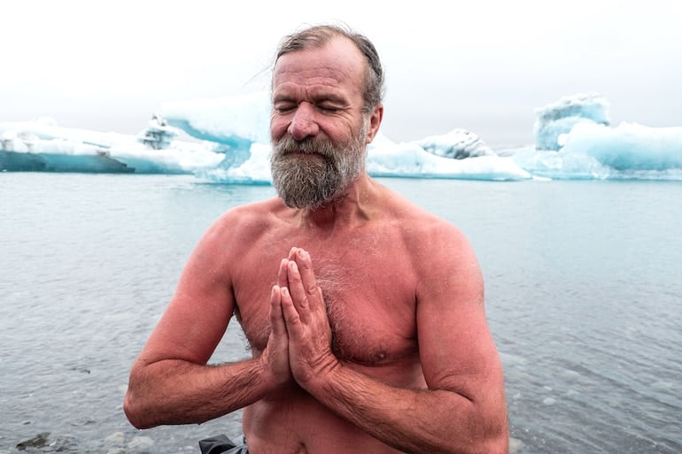 Wim Hof meditating and practicing the Wim Hof breathing method