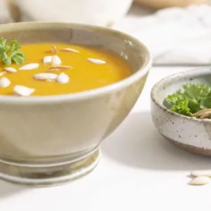 Vegan butternut squash soup by registered dietitian Miriam Jacobson