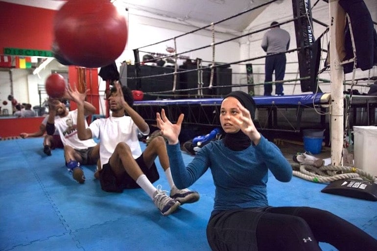 Boxer Amaiya Zafar training at the boxing gym