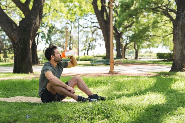 Man drinking protein shake for muscle recovery and repair