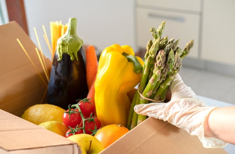 Donation box of fresh foods to help the environment and community