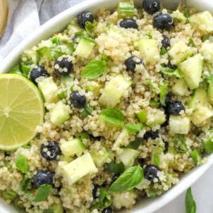 Summer quinoa salad recipe by registered dietitian Chelsey Amer