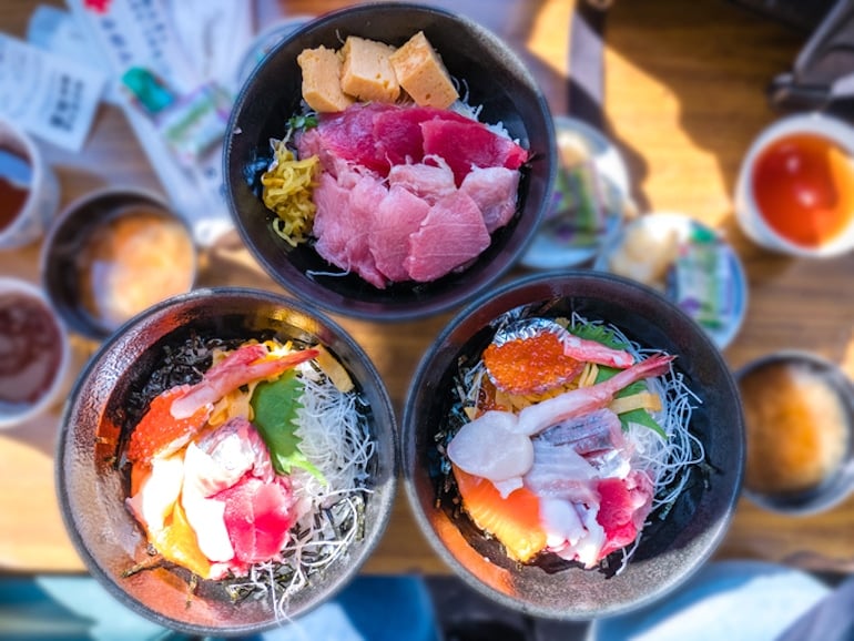 3 poke rice bowls featuring fresh, sustainable seafood options