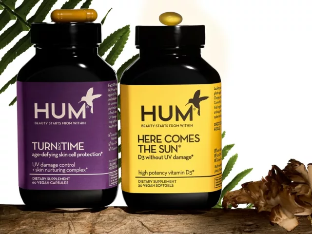 HUM Nutrition Turn Back Time and Here Comes the Sun supplements, which are suited for sun and skincare