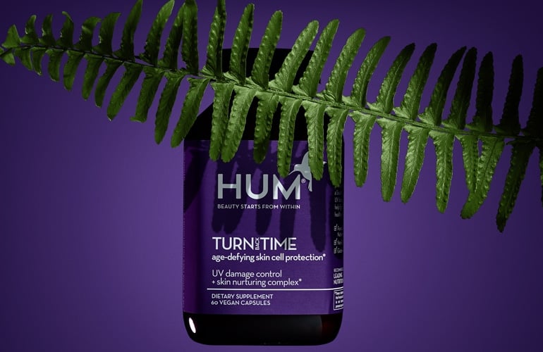 HUM Nutrition's Turn Back Time polypodium leucotomos supplement covered by the fern