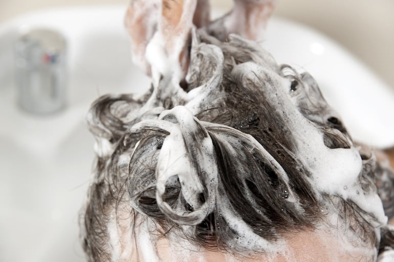 man washing hair