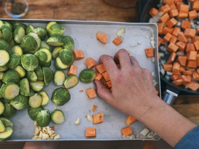 Brussels sprouts and sweet potatoes