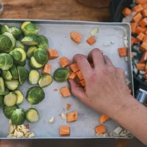 Brussels sprouts and sweet potatoes