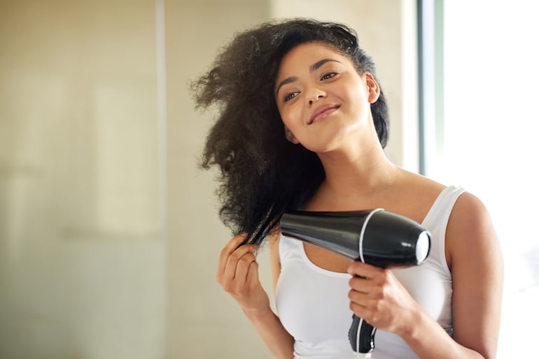 blowdrying hair