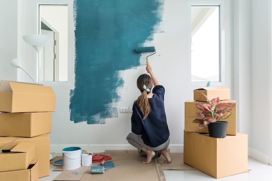 Woman Painting Wall Healthy Home