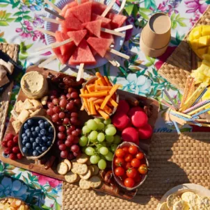 healthy pool snacks table set up