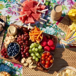 healthy pool snacks table set up