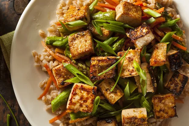 Tofu stir fry for a meal high in iron